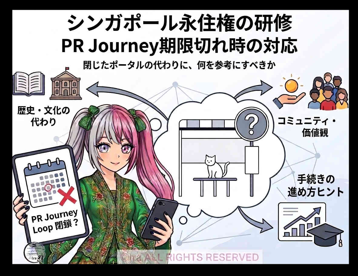 シンガポール永住権の研修「PR Journey」期限切れ時の対応を解説するイラスト